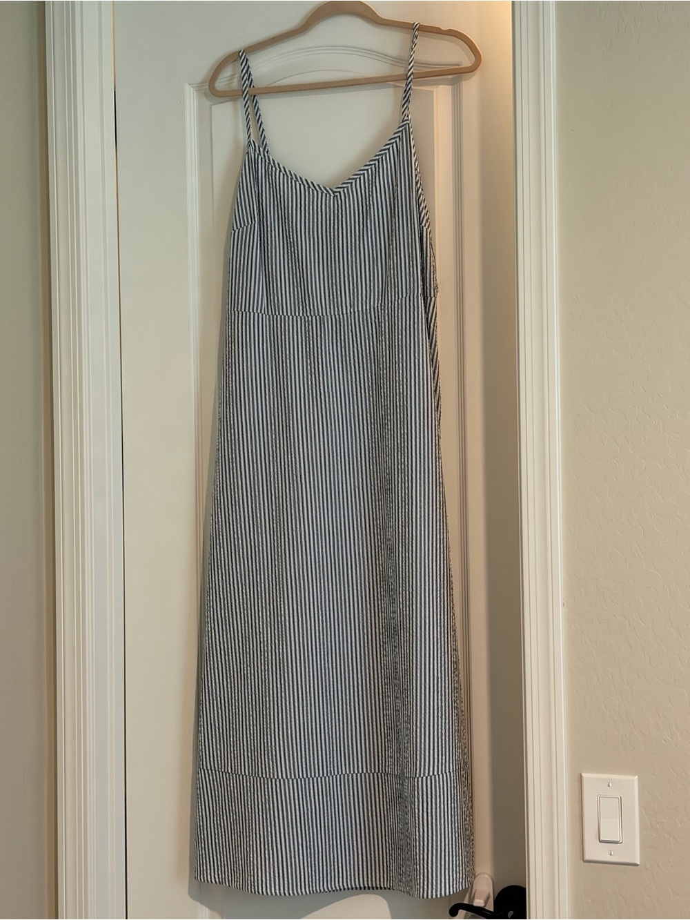 Market & Spruce Blue and White Striped Spaghetti-Strap Maxi Dress